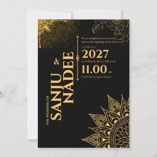 ​Elegant Black and Gold Wedding Invitation 招待状