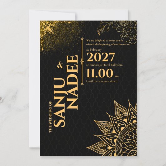 ​Elegant Black and Gold Wedding Invitation 招待状 (正面)