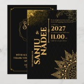 ​Elegant Black and Gold Wedding Invitation 招待状 (正面/裏面)