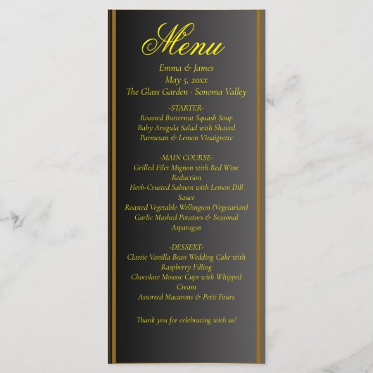 Elegant Black and Gold Wedding Menu メニュー (正面)