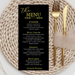 Elegant Black and Gold Wedding Menu Card メニュー