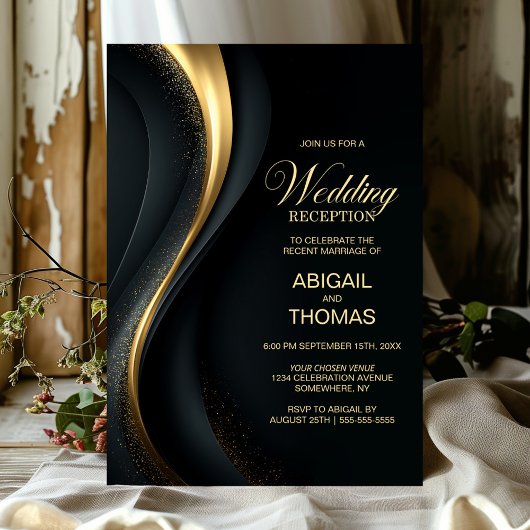 Elegant Black and Gold Wedding Reception 招待状