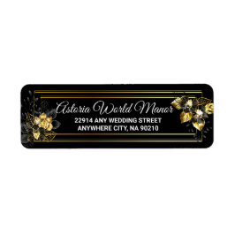 Elegant black and gold  wedding return address ラベル