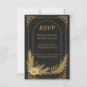 Elegant Black and Gold Wedding RSVP Card (正面)