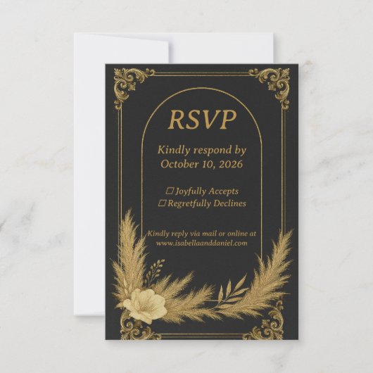 Elegant Black and Gold Wedding RSVP Card (正面)