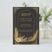 Elegant Black and Gold Wedding RSVP Card (スタンド正面)