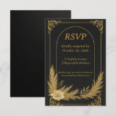Elegant Black and Gold Wedding RSVP Card (正面/裏面)