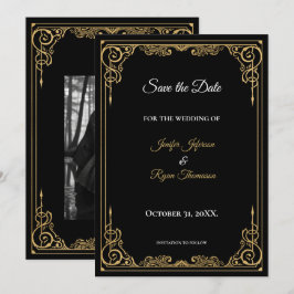 Elegant black and gold wedding save the date 案内状