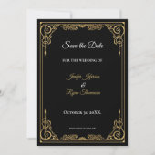 Elegant black and gold wedding save the date 案内状 (正面)