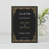 Elegant black and gold wedding save the date 案内状 (スタンド正面)