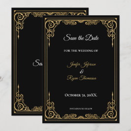 Elegant black and gold wedding save the date 案内状