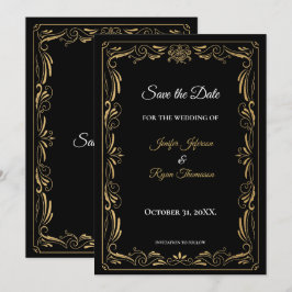 Elegant black and gold wedding save the date 案内状