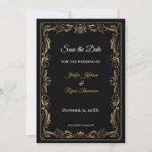 Elegant black and gold wedding save the date 案内状 (正面)