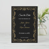 Elegant black and gold wedding save the date 案内状 (スタンド正面)