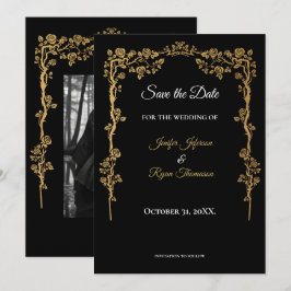 Elegant black and gold wedding save the date 案内状
