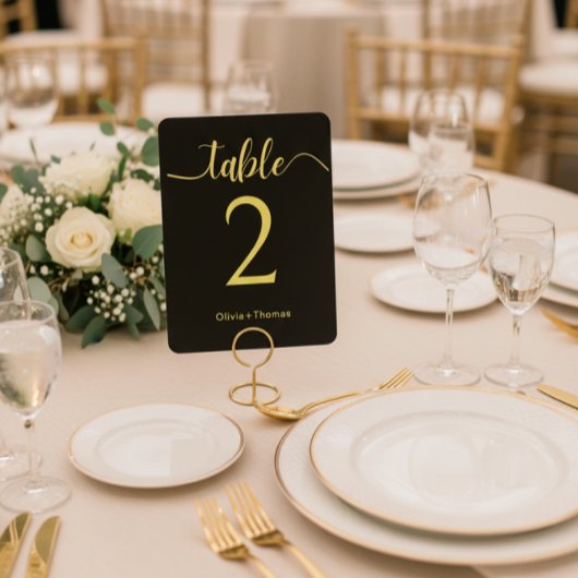 Elegant Black and Gold Wedding Table Number 台座サイン