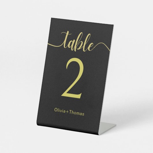 Elegant Black and Gold Wedding Table Number 台座サイン (正面)