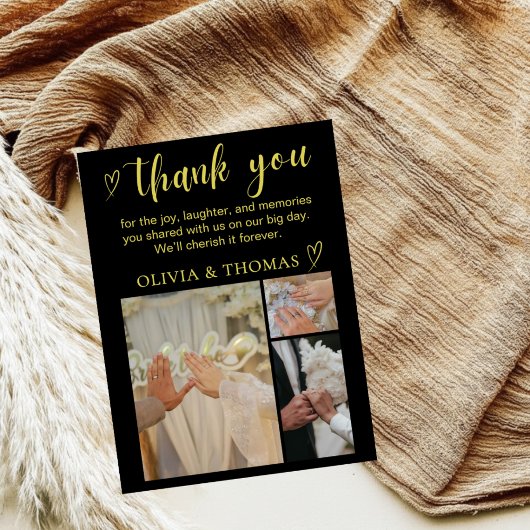 Elegant Black and Gold Wedding Thank You Card サンキューカード