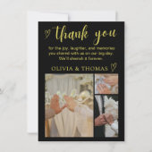Elegant Black and Gold Wedding Thank You Card サンキューカード (正面)