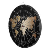 Elegant Black and Gold World Map Monogram Name ダーツボード (正面右)
