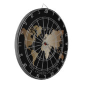 Elegant Black and Gold World Map Monogram Name ダーツボード (正面左)