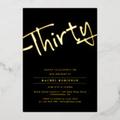 Elegant Black and Golden Script 30TH Birthday Gold 箔招待状 (正面)