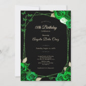 Elegant Black and Green Rose 18th Birthday Debut  招待状 (正面)