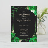 Elegant Black and Green Rose 18th Birthday Debut  招待状 (スタンド正面)