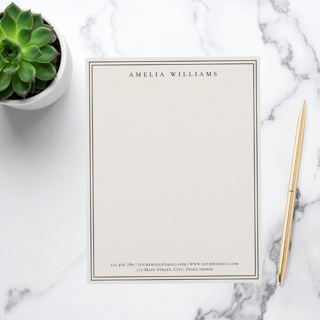 Elegant Black and Ivory Minimalist Two Border レターヘッド (クリエイターアップロード済み)