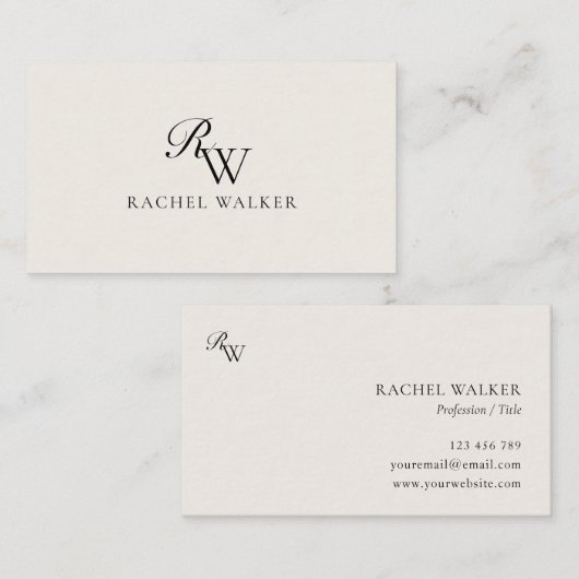 Elegant Black and Ivory Modern Monogram 名刺 (正面/裏面)