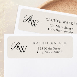 Elegant Black and Ivory Monogram Return Address ラベル