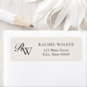 Elegant Black and Ivory Monogram Return Address ラベル (インサイチュ)