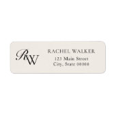 Elegant Black and Ivory Monogram Return Address ラベル (正面)
