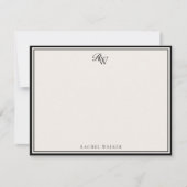 Elegant Black and Ivory Monogram Two Border ノートカード (正面)