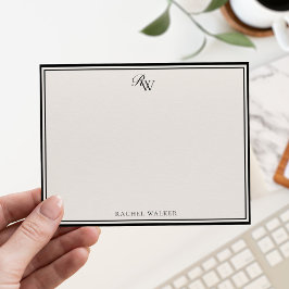 Elegant Black and Ivory Monogram Two Border ノートカード