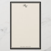 Elegant Black and Ivory Monogram Two Border 便箋 (正面)