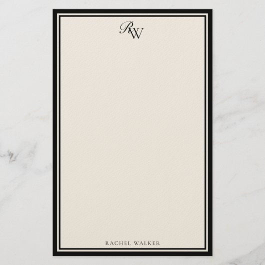 Elegant Black and Ivory Monogram Two Border 便箋 (正面)