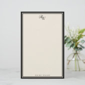 Elegant Black and Ivory Monogram Two Border 便箋 (スタンド正面)