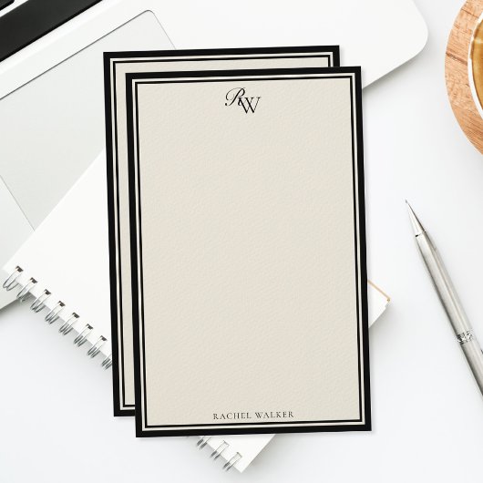 Elegant Black and Ivory Monogram Two Border 便箋