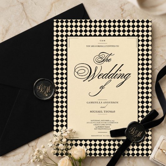Elegant Black and Ivory Old Money Style Wedding 招待状