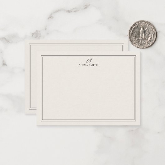 Elegant Black and Ivory Script Monogram Border ノートカード (正面/裏面インサイチュ)