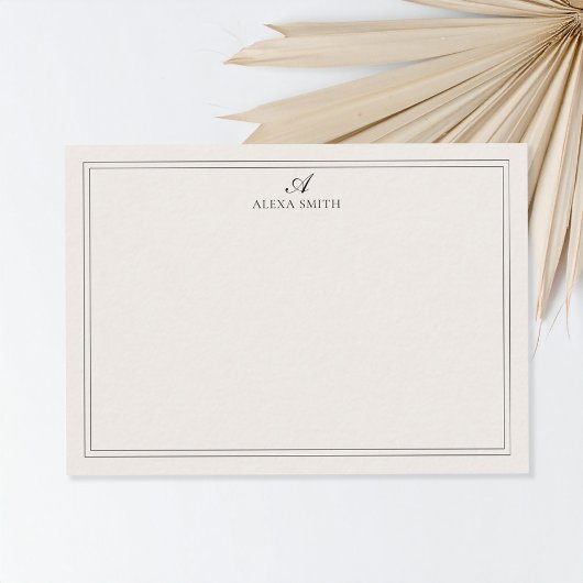Elegant Black and Ivory Script Monogram Border ノートカード