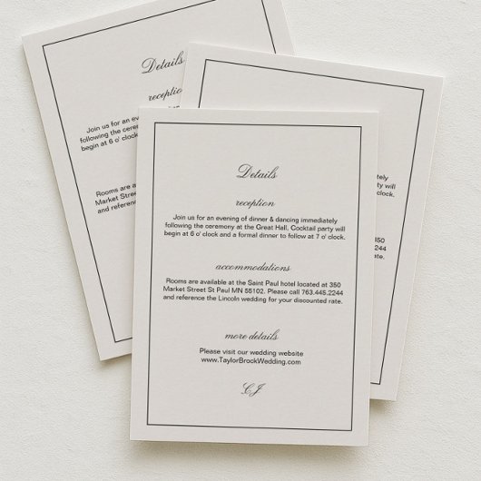 Elegant Black and Ivory Wedding Details エンクロージャーカード