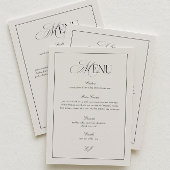 Elegant Black and Ivory Wedding Menu Card 招待状