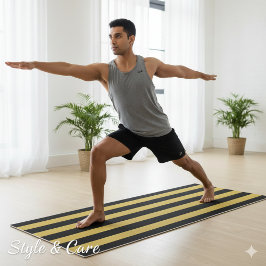 Elegant Black and M Gold Striped Yoga Mat Design ヨガマット