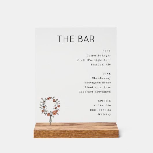 Elegant Black and Orange Floral Bar Menu アクリルサイン (正面)