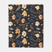 Elegant Black and Peach Boho Floral フリースブランケット (正面)