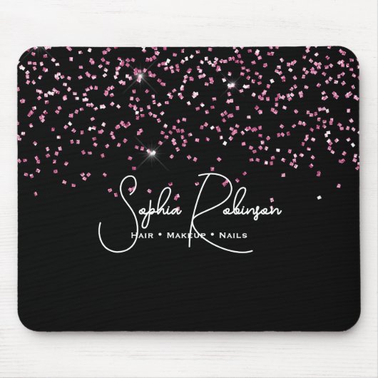Elegant Black and Pink Glitter Salon Business マウスパッド (正面)