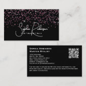 Elegant Black and Pink Glitter Salon Business Card 名刺 (正面/裏面)