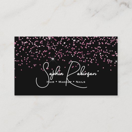 Elegant Black and Pink Glitter Salon Business Card 名刺 (正面)